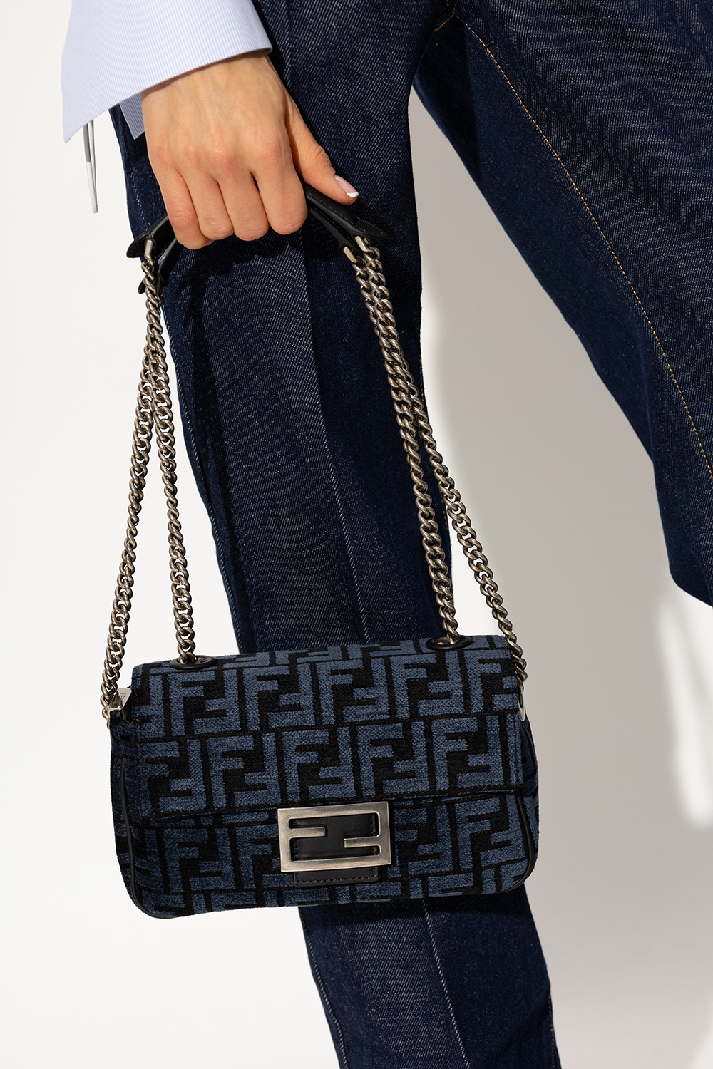 fendi mother of pearl SchaferandweinerShops PF Navy blue Baguette Small shoulder bag Fendi